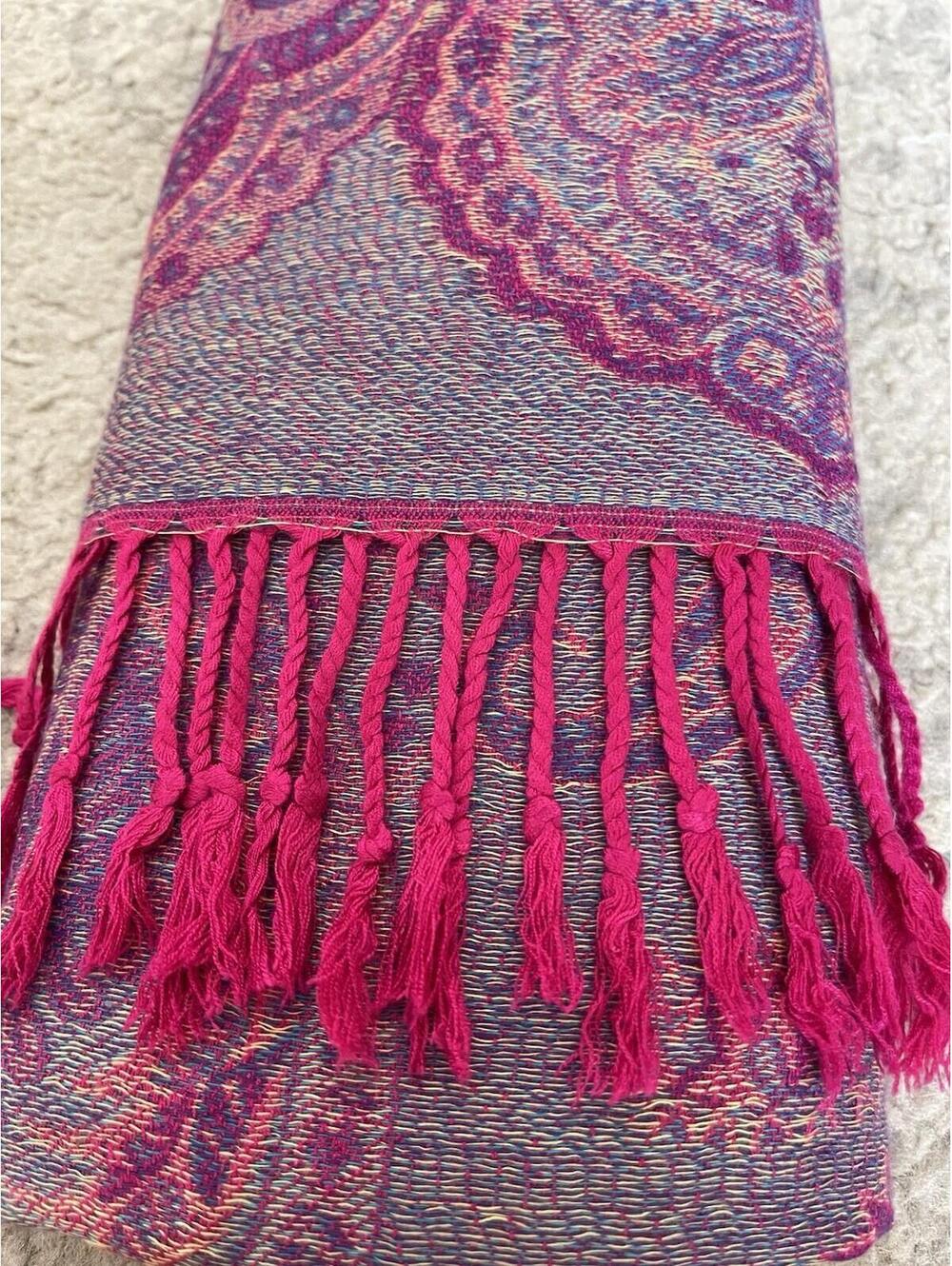 Cashmere Scarf Paisley Pink Purple Tones 100% Cashmere